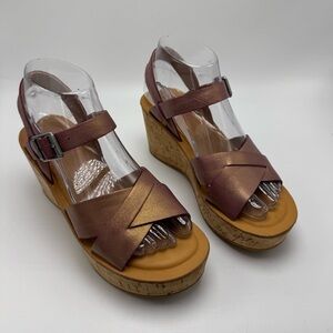 Kork-Ease Ava 2.0 Leather Cork Wedge Metallic Purple Size 7 Platform Sandal